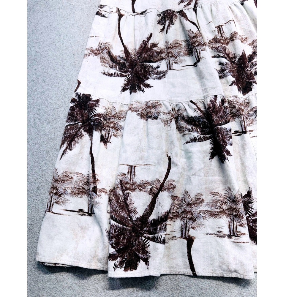 Cal Style Maxi Skirt Women S Cream Brown Palm Tree Tiered Linen Blend Boho Flowy - Picture 2 of 9